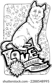 Colouring book vector page with big dogs for children and grownups. Hand drawn line illustration for free time activities. House animal pet cartoon character outline drawing. One of a pages set.