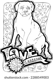Colouring book vector page with big dogs for children and grownups. Hand drawn line illustration for free time activities. House animal pet cartoon character outline drawing. One of a pages set.