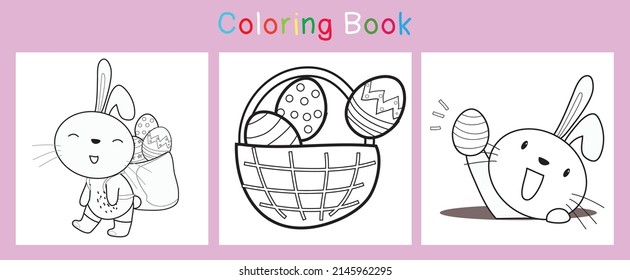 Colouring Easter bunny worksheet. Educational printable coloring worksheet. Vector illustrations.