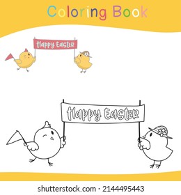 Colouring Easter chicken worksheet. Educational printable coloring worksheet. Vector set of easter bunny on white background. Motor skills education. Vector illustrations.