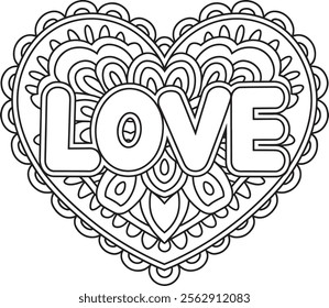 colouring, graphic, mandala, page, drawing, love, illustration, line, pattern, doodle, print, valentine, art, adult, black, book, children, floral, flower, printable, vector, heart, drawn, black