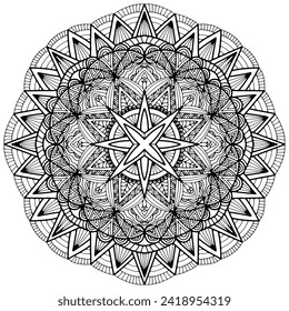 Colouring page 350, vector. Mandala 293, ethnic pattern, object isolated on white background.