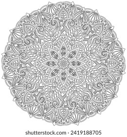Colouring page 351, vector. Mandala 294, ethnic pattern, object isolated on white background.