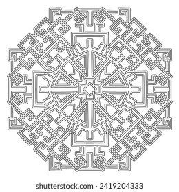 Colouring page 352, vector. Mandala 295, ethnic pattern, object isolated on white background.