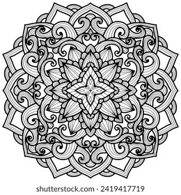 Colorante página 355, vector. Mandala 298, patrón étnico, objeto aislado en el fondo blanco.