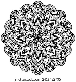 Colouring page 357, vector. Mandala 300, ethnic pattern, object isolated on white background.