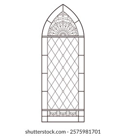 Colouring page for adult. Catholic Arch Church window. 