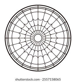 Colouring page for adult. Church glass window. Catholic Christian circle frame.