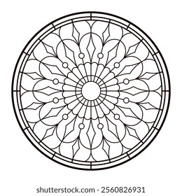 Colouring page for adult circle with Church glass window.