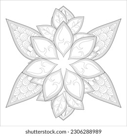 Colouring Page for Adult for Fun and Relaxation. Hand Drawn Sketch for Adult Anti Stress. Decorative Abstract Flowers in Black Isolated on White Background.-vector