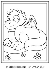 A colouring page of a baby dragon, line vector 