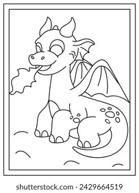 A colouring page of a baby dragon, line vector 