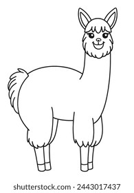 Colouring page Cartoon llama with a smiling expression black line art for kids
