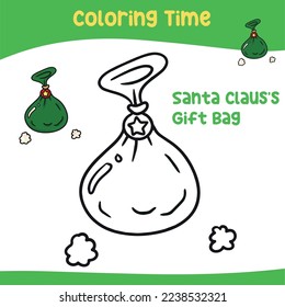 Colouring page Christmas edition. Printable colouring worksheet for kids. Let’s coloring Santa’s gift sack. Vector illustration file.
