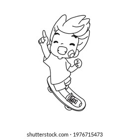 Colouring page .Cute boy playing skateboard cartoon,x-treme .vector illustration .Amazon kdp.