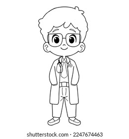 Colorido de la página. Cuto doctor de dibujos animados, para niños libro de coloración .vector
