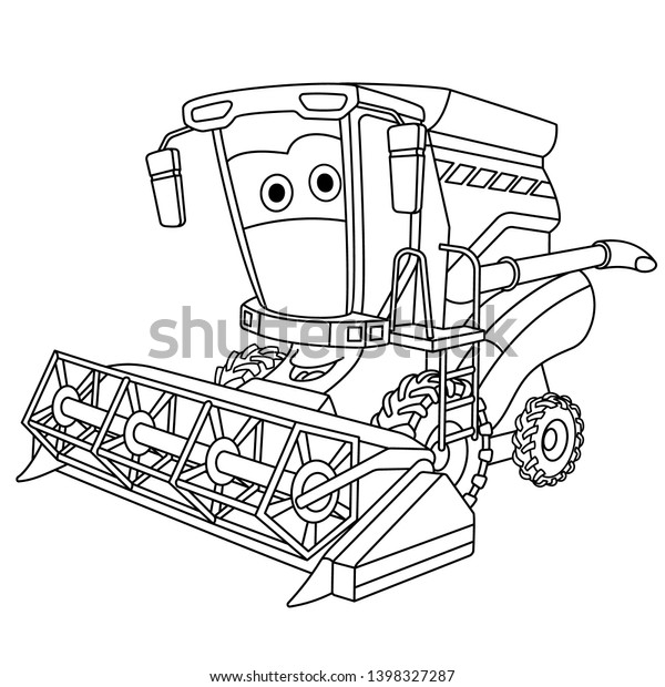 Download Colouring Page Cute Cartoon Harvester Combine Stock Vector ...