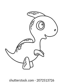 Colouring page with cute children dinosaur. Cartoon character for children’s creativity, kid’s colouring book. Vector illustration isolated on the white background.