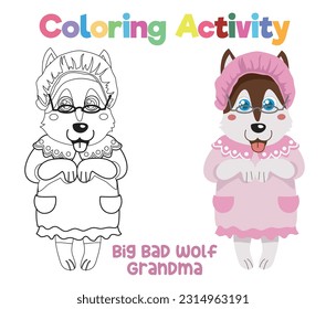 Colouring page of the cute and kawaii puppy or dog with Halloween Costume. Fun activity for kids. Educational printable coloring worksheet. Coloring activity for children. Vector illustration file.