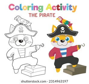 Colouring page of the cute and kawaii puppy or dog with Halloween Costume. Fun activity for kids. Educational printable coloring worksheet. Coloring activity for children. Vector illustration file.