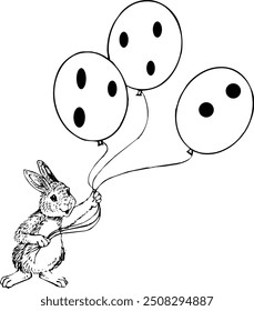 Colouring  page cute rabbit in hand ballon