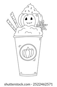 Colouring page Halloween Holiday Pumpkin Cocktail Being Served With A Pipe