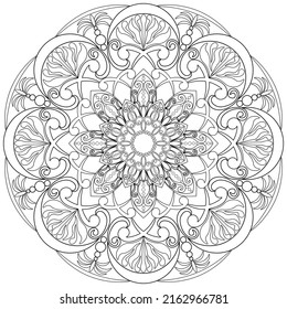 Colouring page, hand drawn, vector. Mandala 35, ethnic pattern, object isolated on white background.