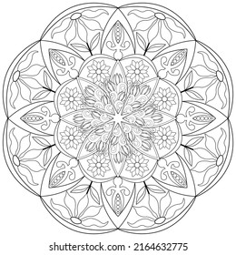 Colouring page, hand drawn, vector. Mandala 39, floral pattern, object isolated on white background.