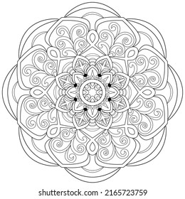 Colouring page, hand drawn, vector. Mandala 42, floral pattern, ethnic, object isolated on white background.