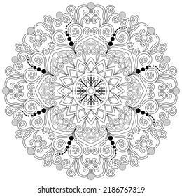 Colouring page, hand drawn, vector. Mandala 65, ethnic, swirl pattern, object isolated on white background.