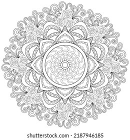 Colouring Page Hand Drawn Vector Mandala Stock Vector (Royalty Free ...