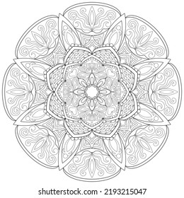 Colouring page, hand drawn, vector. Mandala 79, ethnic, swirl pattern, object isolated on white background.