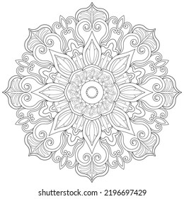 Colouring page, hand drawn, vector. Mandala 87, ethnic, swirl pattern, object isolated on white background.