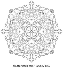 Colouring page, hand drawn, vector. Mandala 99, ethnic, swirl pattern, object isolated on white background.