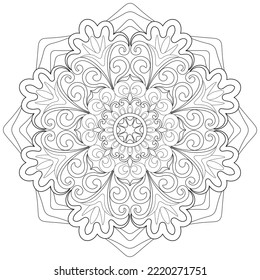 Colouring page, hand drawn, vector. Mandala 105, ethnic, swirl pattern, object isolated on white background.