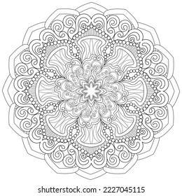 Colouring page, hand drawn, vector. Mandala 115, ethnic, swirl pattern, object isolated on white background.