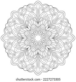 Colouring page, hand drawn, vector. Mandala 118, ethnic, swirl pattern, object isolated on white background.