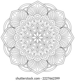Colouring page, hand drawn, vector. Mandala 119, ethnic, swirl pattern, object isolated on white background.