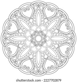 Colouring page, hand drawn, vector. Mandala 120, ethnic, swirl pattern, object isolated on white background.