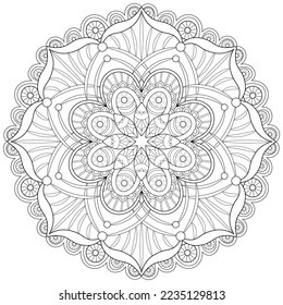 Colouring page, hand drawn, vector. Mandala 134, ethnic, swirl pattern, object isolated on white background.