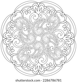 Colouring page, hand drawn, vector. Mandala 152, doodle, swirl pattern, object isolated on white background.