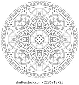 Colouring page, hand drawn, vector. Mandala 153, doodle, swirl pattern, object isolated on white background.