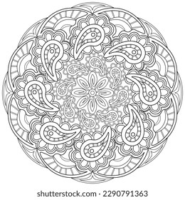 Colouring page, hand drawn, vector. Mandala 159, ethnic, swirl pattern, object isolated on white background.