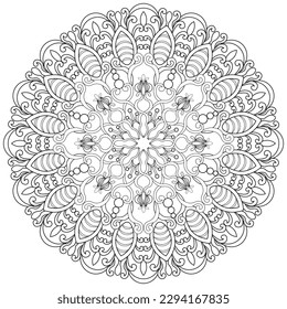 Colouring page, hand drawn, vector. Mandala 164, ethnic, swirl pattern, object isolated on white background.	
