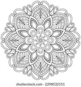 Colouring page, hand drawn, vector. Mandala 169, ethnic, swirl pattern, object isolated on white background.