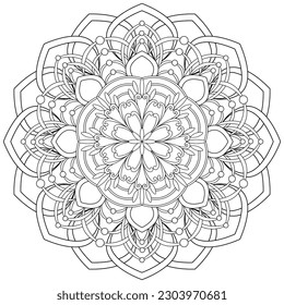 Colouring page, hand drawn, vector. Mandala 171, ethnic, swirl pattern, object isolated on white background.