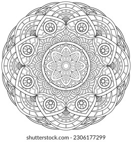 Colouring page, hand drawn, vector. Mandala 179, ethnic, swirl pattern, object isolated on white background.