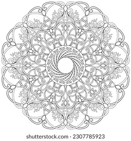 Colouring page, hand drawn, vector. Mandala 183, ethnic, swirl pattern, object isolated on white background.