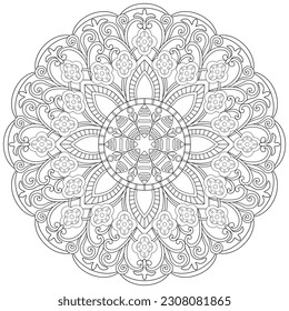 Colouring page, hand drawn, vector. Mandala 184, ethnic, swirl pattern, object isolated on white background.