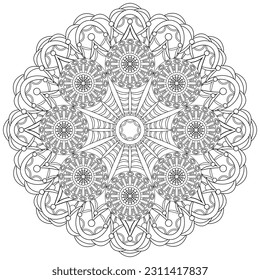Colouring page, hand drawn, vector. Mandala 186, ethnic, swirl pattern, object isolated on white background.